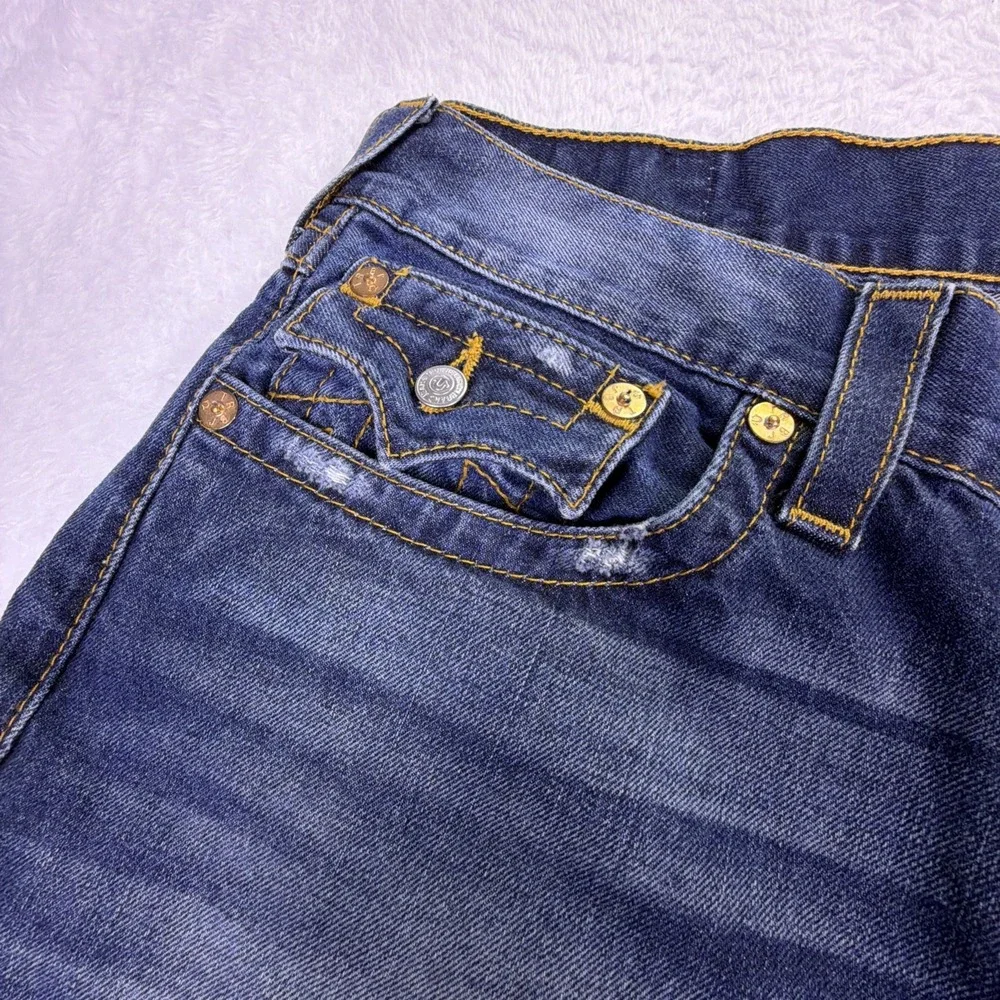 Vintage Y2K True Religion Mens Jeans 36x31 Slim Flap Coin Pocket Distressed Read